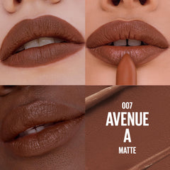 MAYBELLINE Serum Lipstick Avenue A, acabado mate cálido para un estilo definido