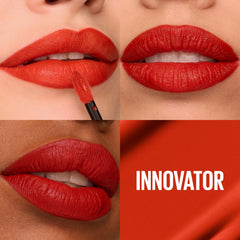 Muestra de color rojo cardinal Innovator con acabado mate de alta pigmentación
