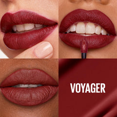 Voyager deep red swatch showing high pigment and lasting finish.