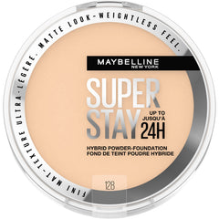 Maybelline Super Stay Polvo-Fundación 128 tono medio, cobertura duradera y acabado mate.
