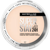 Maybelline Super Stay polvo híbrido envase 102, cobertura duradera y acabado mate