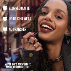 Maybelline Super Stay Teddy Lip Tint provides 12-hour wear with kiss-proof color.