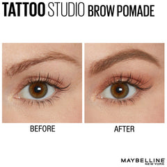 Maybelline TattooStudio Brow Pomade Blonde spoolie crossing the brow for natural blending