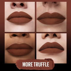 Maybelline Ultimatte swatch More Truffle for rich cocoa-brown tone.