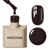 MAYCHAO dark brown gel polish bottle close-up for a glossy salon look