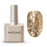 MAYCHAO Esmalte Gel Dorado Brillo para uñas con glitter, acabado duradero.