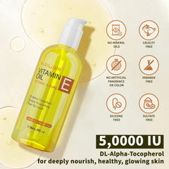 MAYJAM Vitamin E Oil close-up texture showing smooth, nourishing skin.