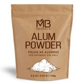 MB Herbals Alum Powder packaging showing 100g for convenient storage.