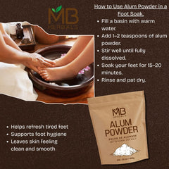 Foot soak setup with MB Herbals Alum Powder for gentle cleansing.