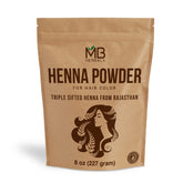 MB Herbals henna powder packaging shows the 8 oz size for natural hair color.