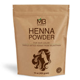 MB Herbals henna powder packaging in 454 g jar for easy use
