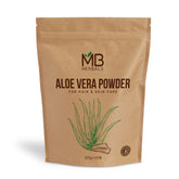 MB Herbals polvo aloe vera en frasco, textura suave para humectación de piel.