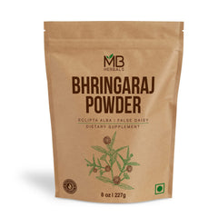 MB Herbals Polvo de Bhringaraj, botella: fortalecimiento capilar y aroma natural