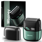 Mbzoey Emerald Green electric foil shaver front view highlighting compact, portable grooming.