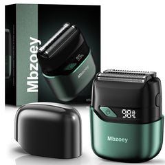 Mbzoey Emerald Green electric foil shaver front view highlighting compact, portable grooming.