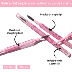 Spoolie integrado para mezclar y elevar las cejas.