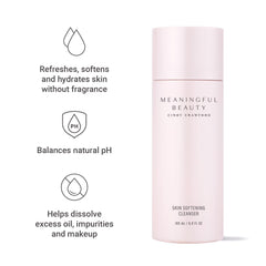 Label on Meaningful Beauty Skin Softening Cleanser indicates fragrance-free and gentle care