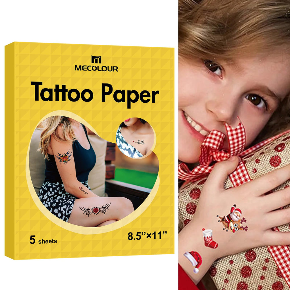 MECOLOUR papel tatuaje temporal imprimible 8.5x11, paquete de 5, ideal para fiestas.