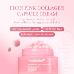 Medicube pink capsule close up highlights gel activation for a smooth, non sticky application.
