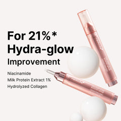 Medicube Collagen Glow Booster Milk Serum texture closeup highlights creamy cushiony feel on skin