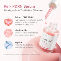 Medicube PDRN Pink Peptide Serum being applied for quick absorption and smooth skin.