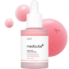 Medicube PDRN Pink Peptide Serum bottle highlighting hydration and glow.
