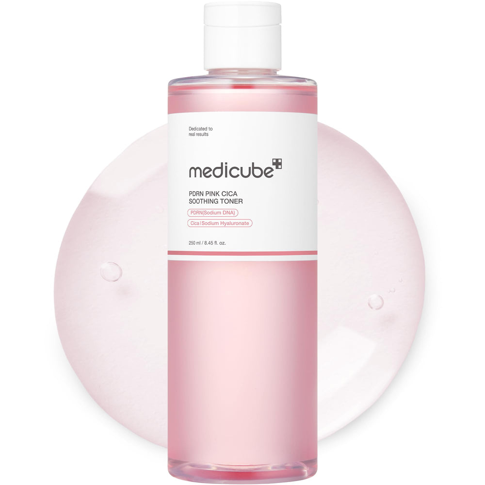 Medicube PDRN Toner bottle front showing a soothing, lightweight formula for even skin tone.