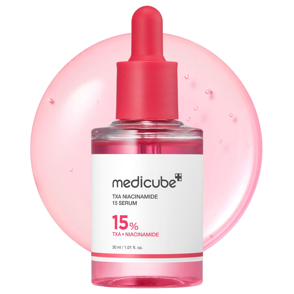 Medicube TXA+Niacinamida 15% Suero Iluminador en frasco; mejora tono desigual y luminosidad.