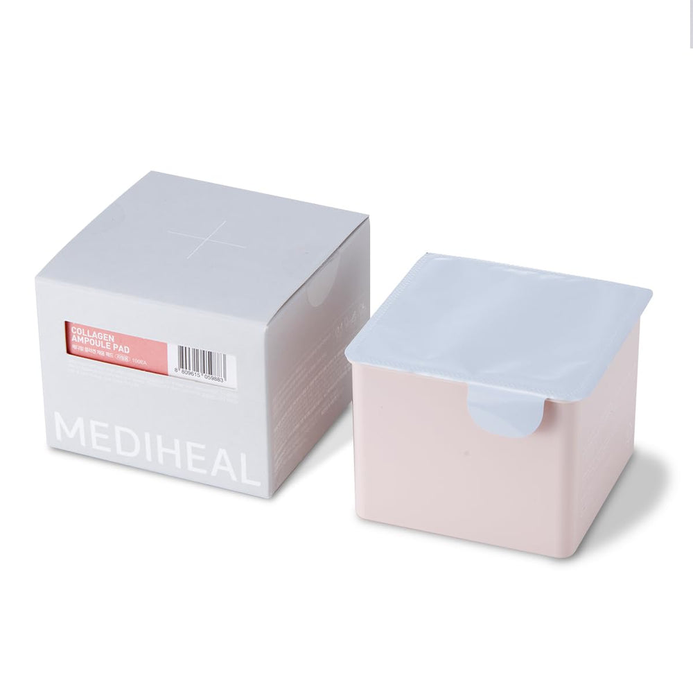 Mediheal Collagen Ampoule Pad packaging shows eco-friendly design for daily skin care.