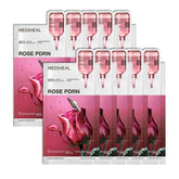 Mediheal Rose PDRN mask close-up showing intense hydration from hyaluronic acid.