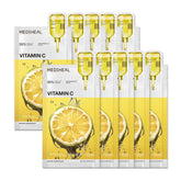 Mediheal Vitamin C Essential Sheet Mask pack front view highlighting vegan formula.