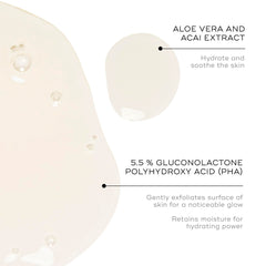 Medik8 Press and Glow toner ingredients close-up highlights prickly pear, aloe, and acai.