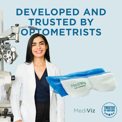 MEDIVIZ Warm Compress Eye Mask in microwave demonstrates quick, easy heat therapy for irritated eyes.