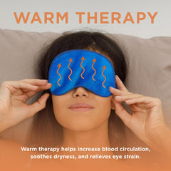 MEDIVIZ Warm Compress Eye Mask wrapped-on-face conveys comfort and gentle pressure.