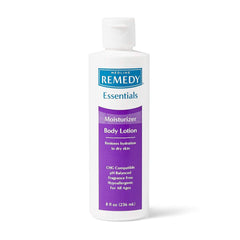 Medline Remedy Essentials Unscented Moisturizing Lotion bottle highlighting quick absorption for dry skin