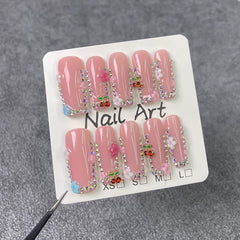 Meemooron uñas rosadas brillantes con borde francés para estilo chic.