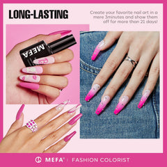 MEFA pink gel nail polish bottle close-up showing smooth brush texture and even coverage