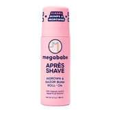 Megababe Après Shave bottle shown for post-shave care and ingrown hair prevention.