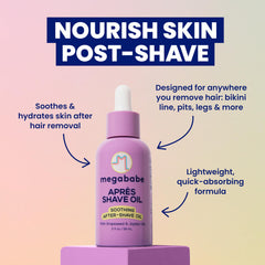 Megababe Après Shave Oil: textura ligera que se absorbe sin dejar grasa en la piel.