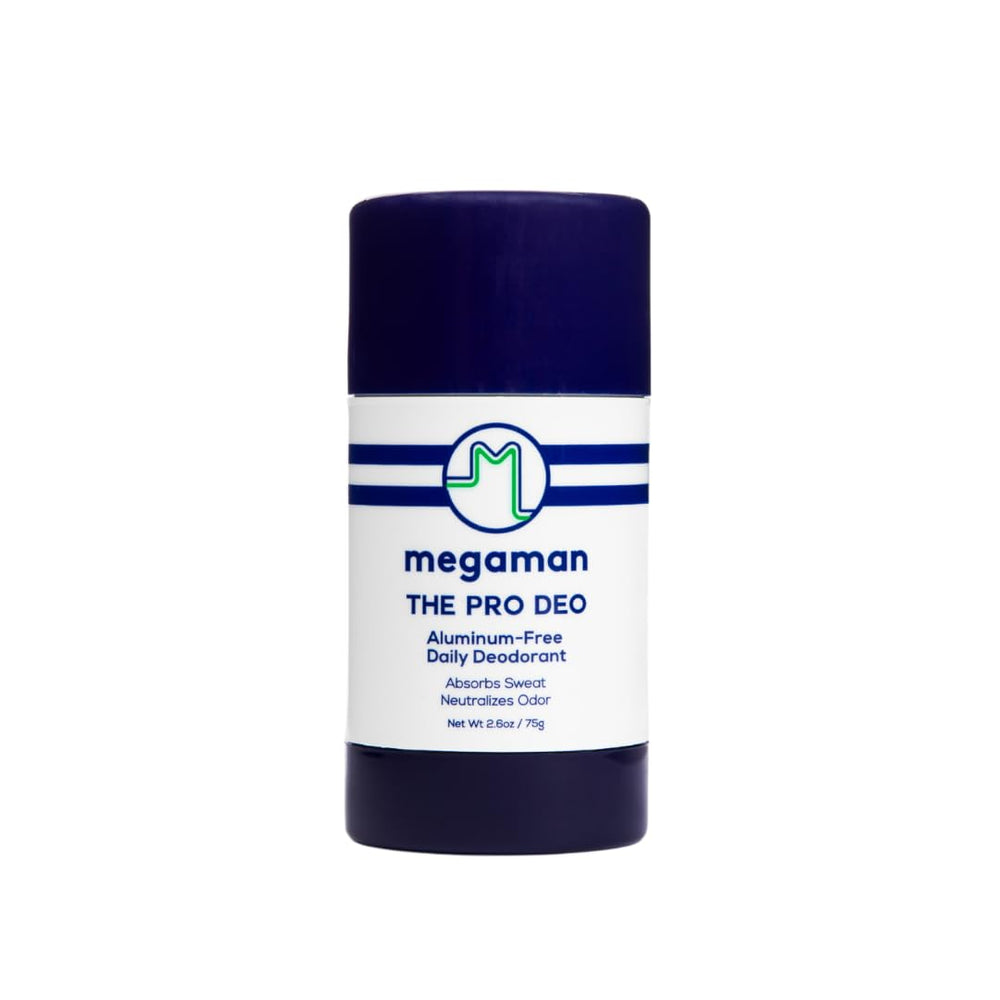 Megaman Pro Deo en envase barra, práctico para uso diario.
