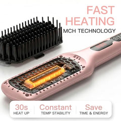 MEGAWISE Pro Ceramic Ionic Hair Straightener Brush anti-scald safety features in action.