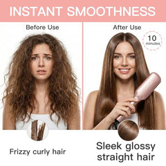MEGAWISE Pro Ceramic Ionic Hair Straightener Brush frizz control and shine enhancement.