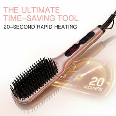 MEGAWISE Pro Ceramic Ionic Hair Straightener Brush heat settings dial for personalized styling.