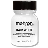 Mehron Hair White bottle application for a temporary white hair look.