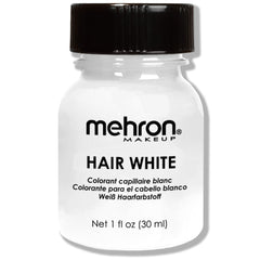 Mehron Hair White bottle application for a temporary white hair look.