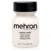Mehron Liquid Latex, botella clara, adhesión segura para prótesis y efectos.