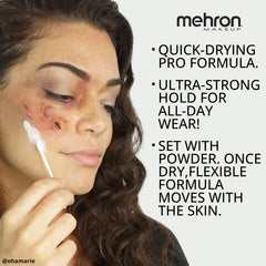 Mehron Liquid Latex, look zombi con algodón para textura decadente.