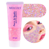 MEICOLY Chameleon Glitter rosa claro en botella, brillo intenso para fiestas y sesiones fotográficas.