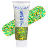 MEICOLY glitter dorado y verde en rostro para brillos festivos