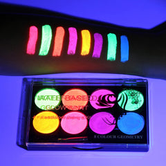 MEICOLY neon face paint palette with eight colors for vibrant UV glow designs